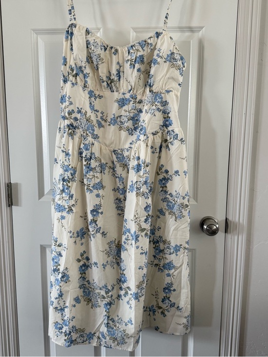 a new day Dresses & Skirts - 100% Cotton Cream Midi Dress with Blue Floral Print